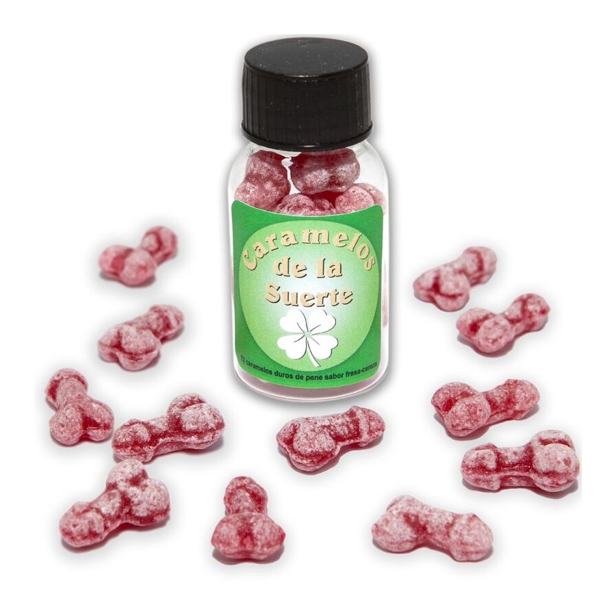 DIABLO PICANTE - 12 PENIS-SHAPED LUCKY CANDIES STRAWBERRY/CHERRY
